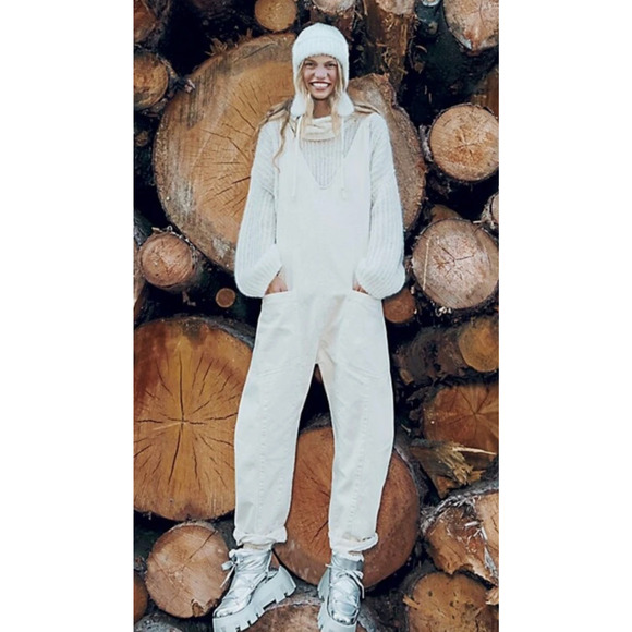 NEW FREE PEOPLE WE THE FREE IVORY HIGH ROLLER ONE PIECE JUMPSUIT SZ M - Picture 6 of 9